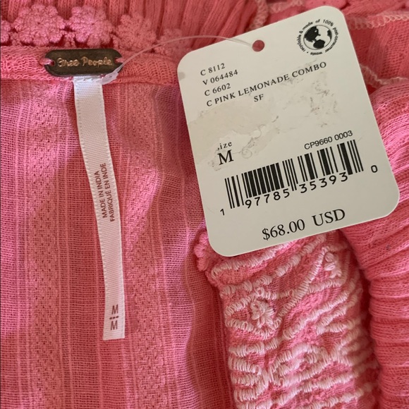 FREE PEOPLE Sarafina Embroidered Ruffle Sleeve Top NWT Pink Lemonade Combo - Picture 11 of 12